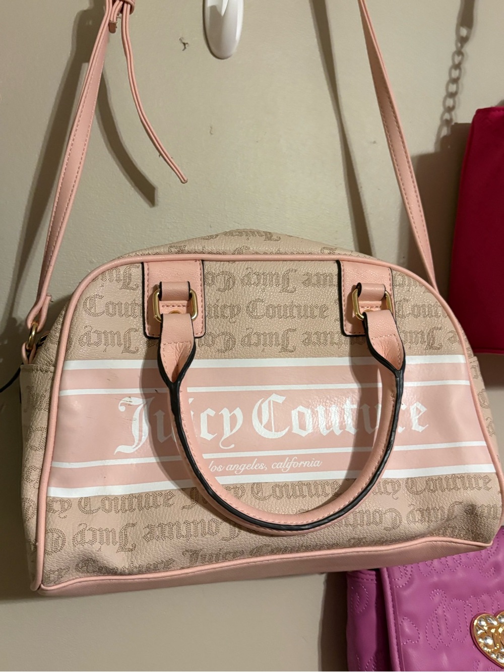 Juicy Couture Beige and Pink Logo Dome Satchel